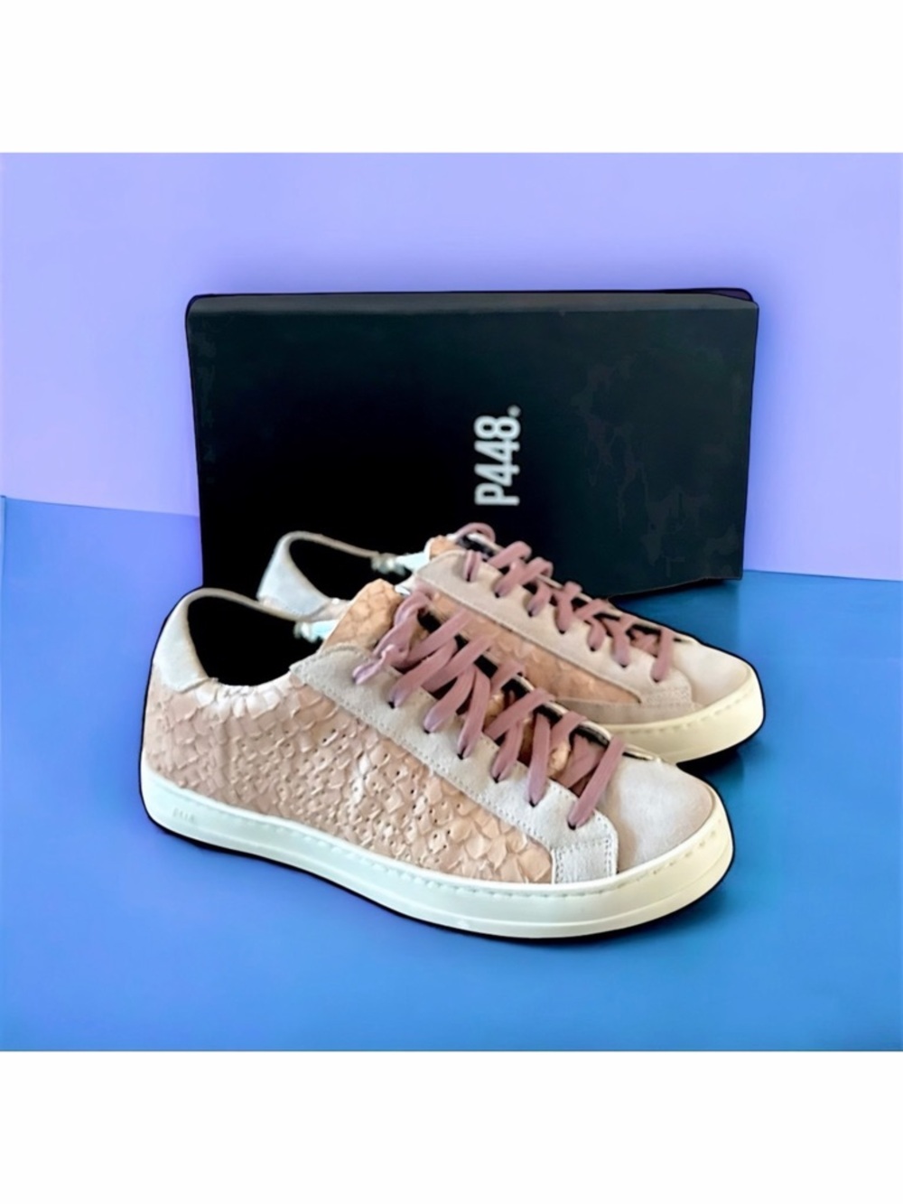 P448 John Snakeskin Low Top Sneakers in Blush Pink